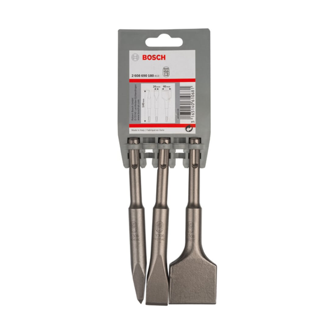 Bosch Kurzmeißel-Set mit SDS plus, 3-teilig, 140, 140 x 20 und 140 x 40 mm