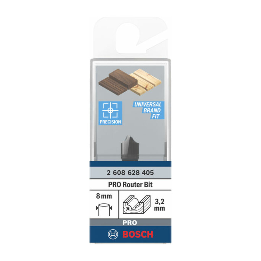 Bosch kwartrondfrees 8 mm R1 3,2 mm D 9,5 mm L 10,2 mm G 41 mm