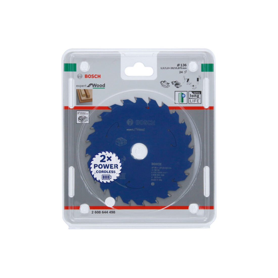 Bosch Lama circolare Expert for Wood, per seghe a batteria, 136x1,5/1x20 24 denti