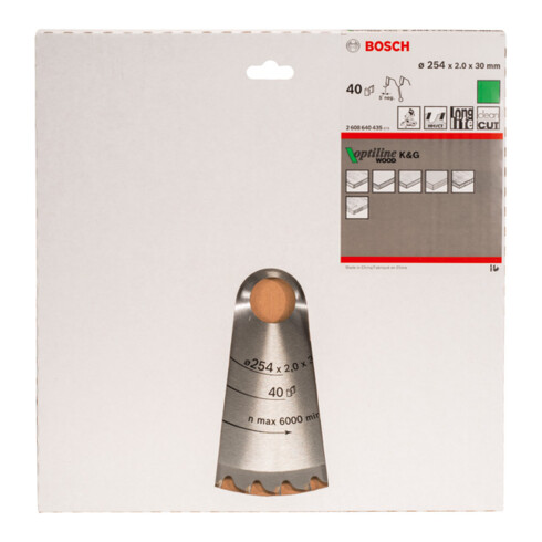 Bosch Lama circolare Optiline Wood, per sega a taglio trasversale e a gattuccio, 254x30x2mm 40 WZ/N