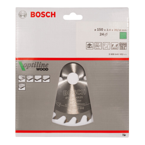 Bosch Lama circolare Optiline Wood, per seghe circolari manuali, 150x20/16x2,4mm 24