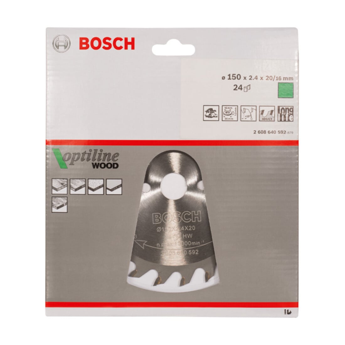 Bosch Lama circolare Optiline Wood, per seghe circolari manuali, 150x20/16x2,4mm 24