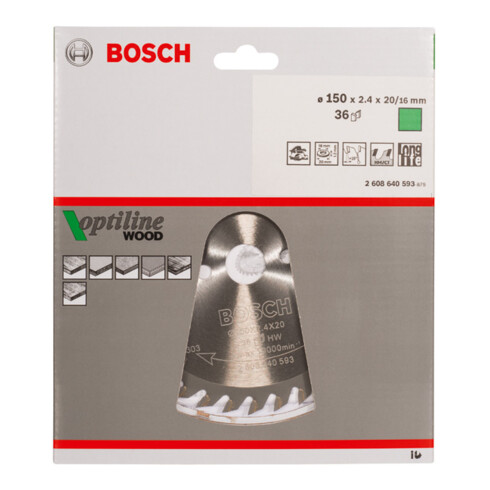 Bosch Lama circolare Optiline Wood, per seghe circolari manuali, 150x20/16x2,4mm 36