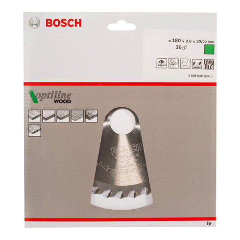 Bosch Lama circolare Optiline Wood, per seghe circolari manuali, 180x30/20x2,6mm 36