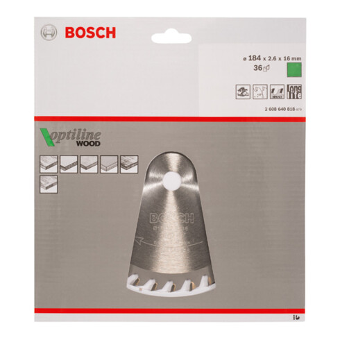 Bosch Lama circolare Optiline Wood, per seghe circolari manuali, 184x16x2,6mm 36
