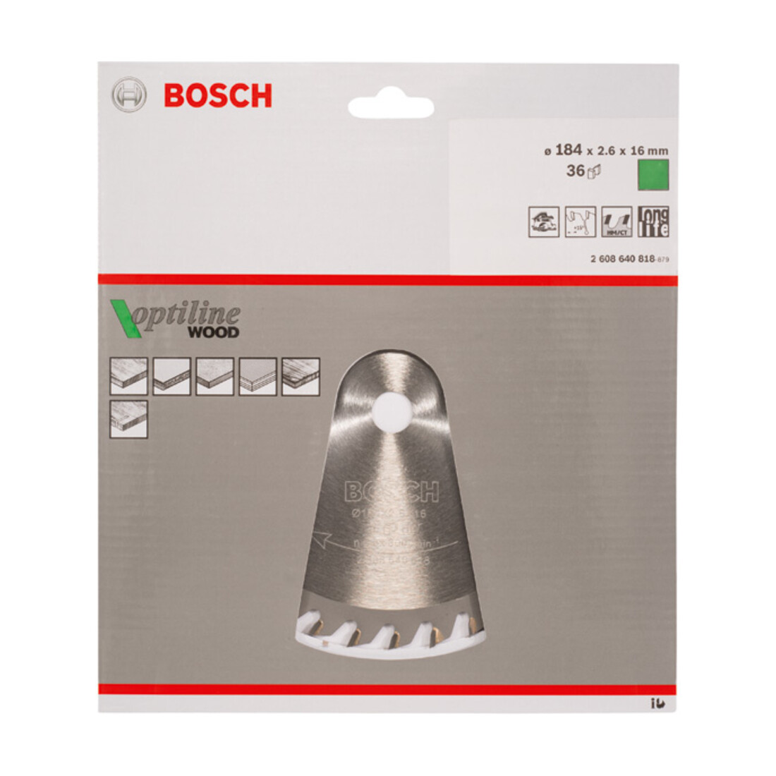 Bosch Lama circolare Optiline Wood, per seghe circolari manuali, 184x16x2,6mm 36