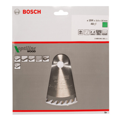 Bosch Lama circolare Optiline Wood, per seghe circolari manuali, 184x16x2,6mm 48
