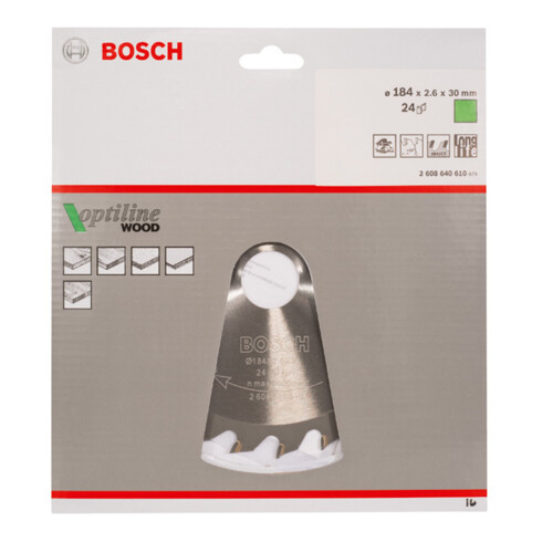 Bosch Lama circolare Optiline Wood, per seghe circolari manuali, 184x30x2,6mm 24