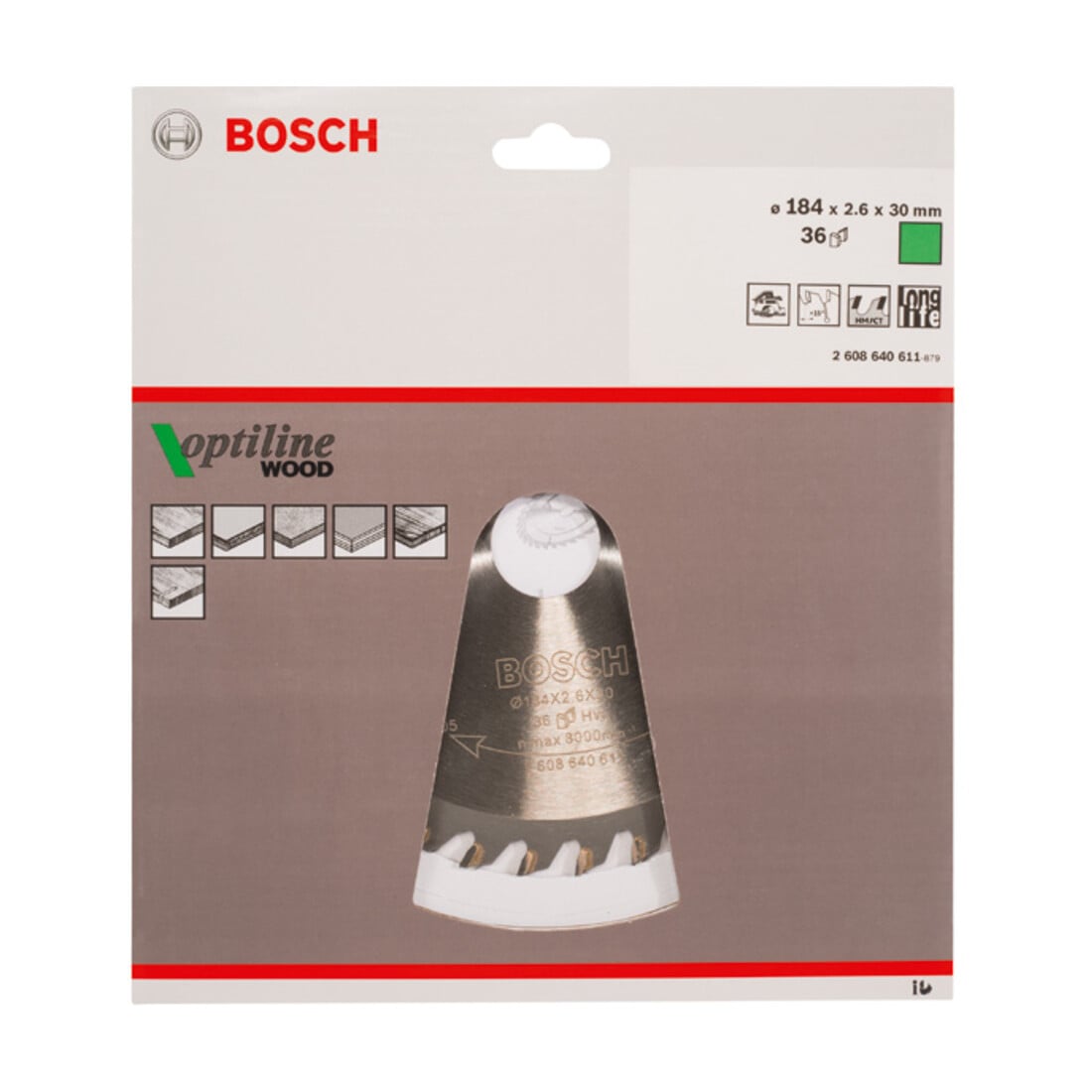 Bosch Lama circolare Optiline Wood, per seghe circolari manuali, 184x30x2,6mm 36