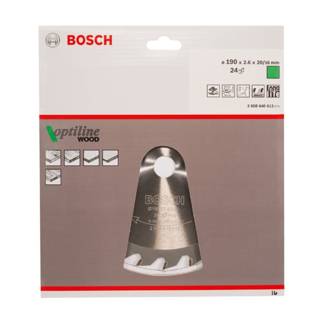 Bosch Lama circolare Optiline Wood, per seghe circolari manuali, 190x20/16x2,6mm 24