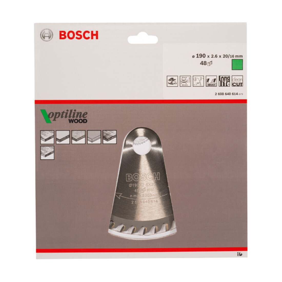 Bosch Lama circolare Optiline Wood, per seghe circolari manuali, 190x20/16x2,6mm 48