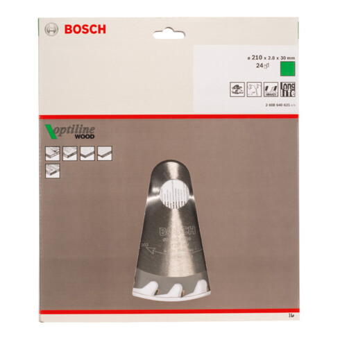 Bosch Lama circolare Optiline Wood, per seghe circolari manuali, 210x30x2,8mm 24