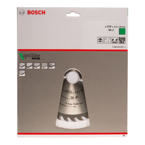Bosch Lama circolare Optiline Wood, per seghe circolari manuali, 210x30x2,8mm 36
