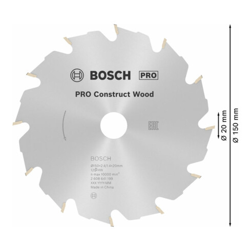 Bosch Lama circolare per sega Construct Wood, 150x20/16x2,4mm 12