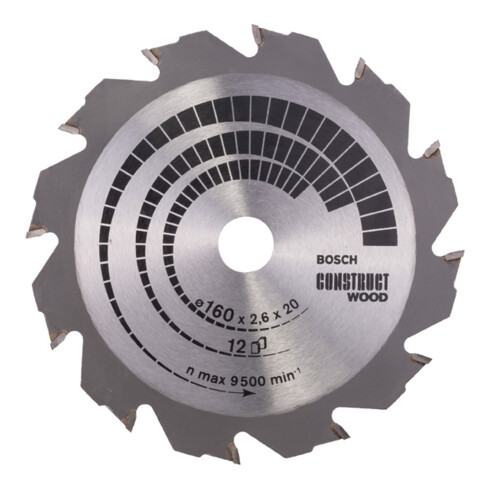 Bosch Lama circolare per sega Construct Wood, 160x20/16x2,6mm 12