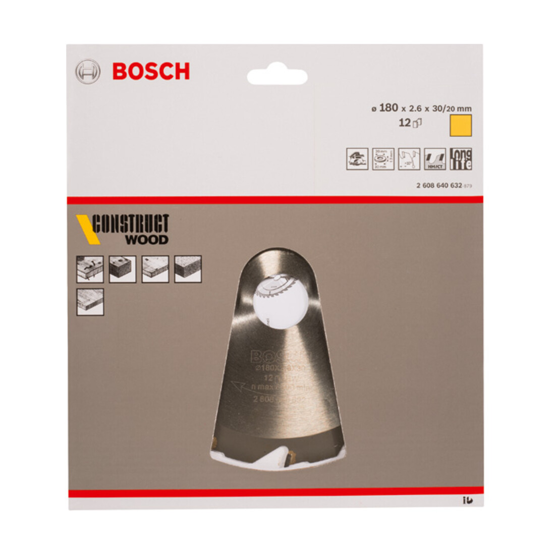 Bosch Lama circolare per sega Construct Wood, 180x30/20x2,6mm 12