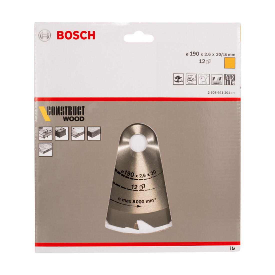 Bosch Lama circolare per sega Construct Wood, 190x20/16x2,6mm 12