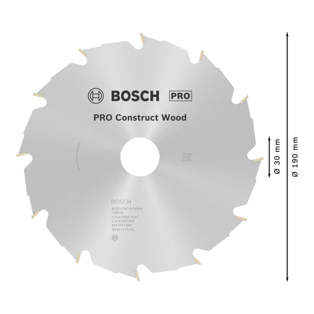 Bosch Lama circolare per sega Construct Wood, 190x30x2,6mm 12