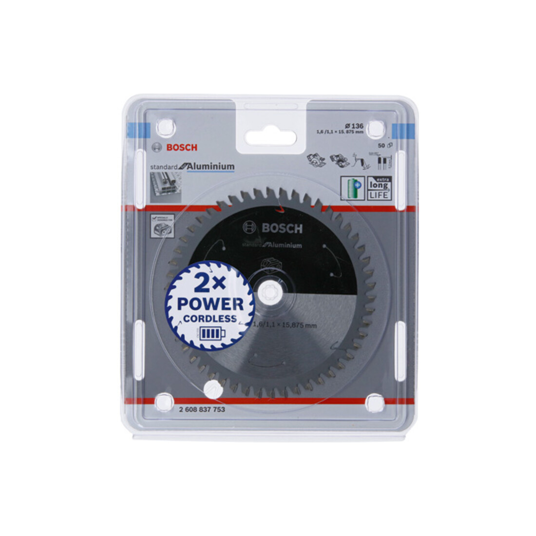 Bosch Lama circolare Standard for Aluminium per sega a batteria, 136x1,6/1,1x15,875, 50 denti