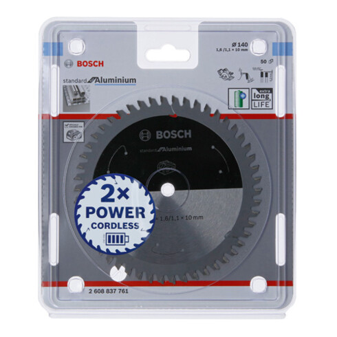 Bosch Lama circolare Standard for Aluminium per sega a batteria, 140x1,6/1,1x10, 50 denti