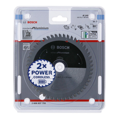 Bosch Lama circolare Standard for Aluminium per sega a batteria, 140x1,6/1,1x20, 50 denti