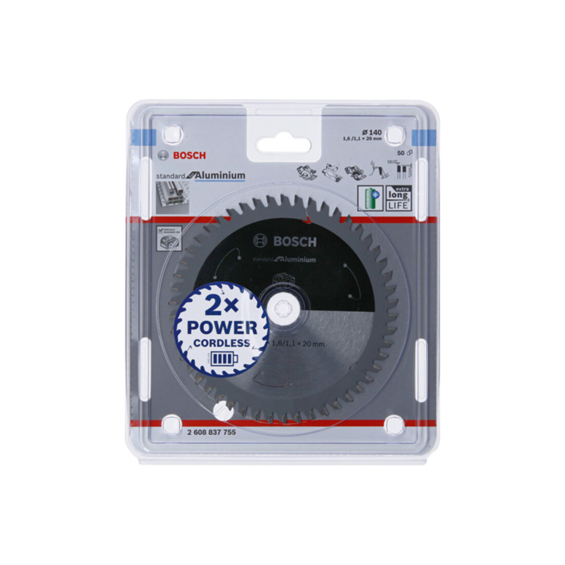 Bosch Lama circolare Standard for Aluminium per sega a batteria, 140x1,6/1,1x20, 50 denti