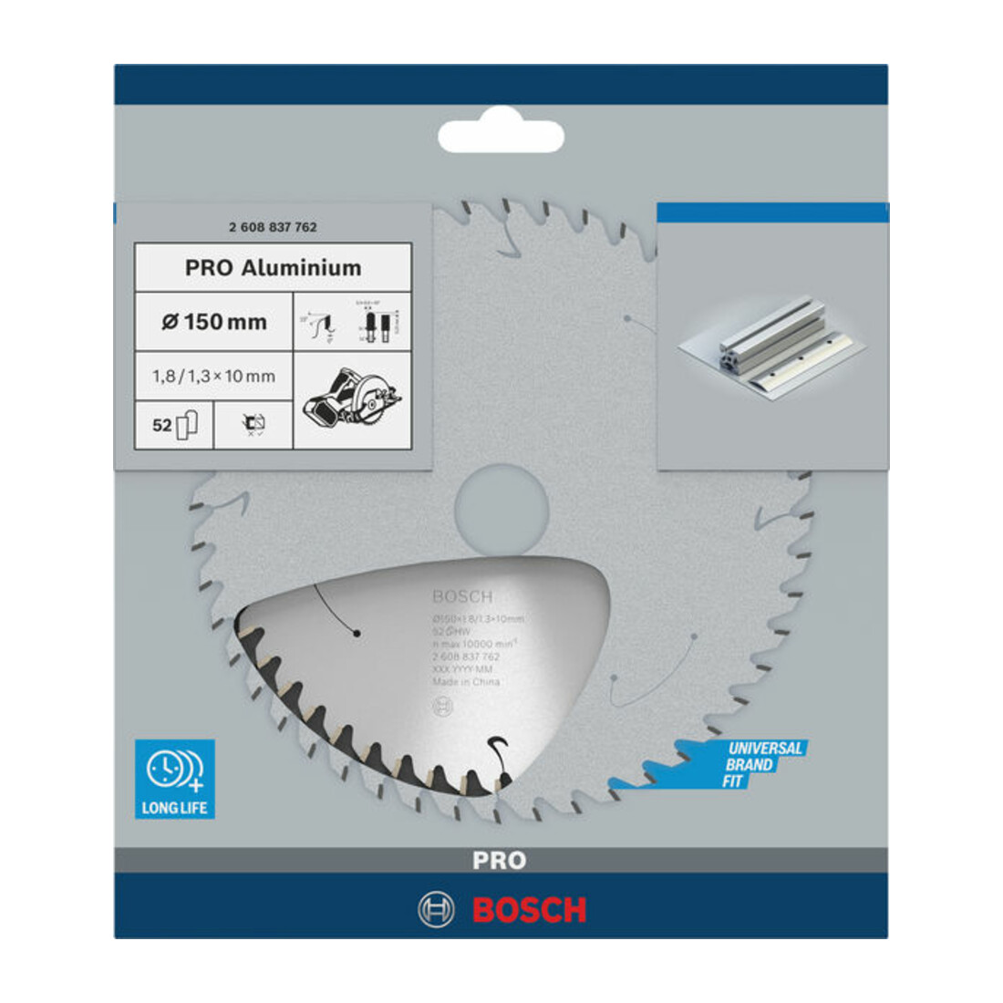 Bosch Lama circolare Standard for Aluminium per sega a batteria, 150x1,8/1,3x10, 52 denti