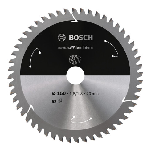 Bosch Lama circolare Standard for Aluminium per sega a batteria, 150x1,8/1,3x20, 52 denti