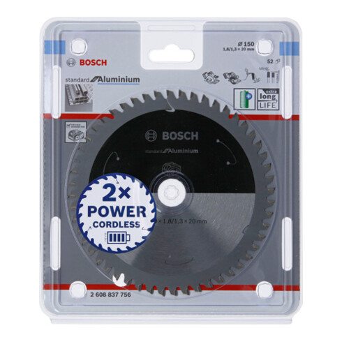 Bosch Lama circolare Standard for Aluminium per sega a batteria, 150x1,8/1,3x20, 52 denti