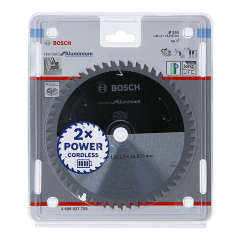 Bosch Lama circolare Standard for Aluminium per sega a batteria, 165x1,8/1,3x15,875, 54 denti