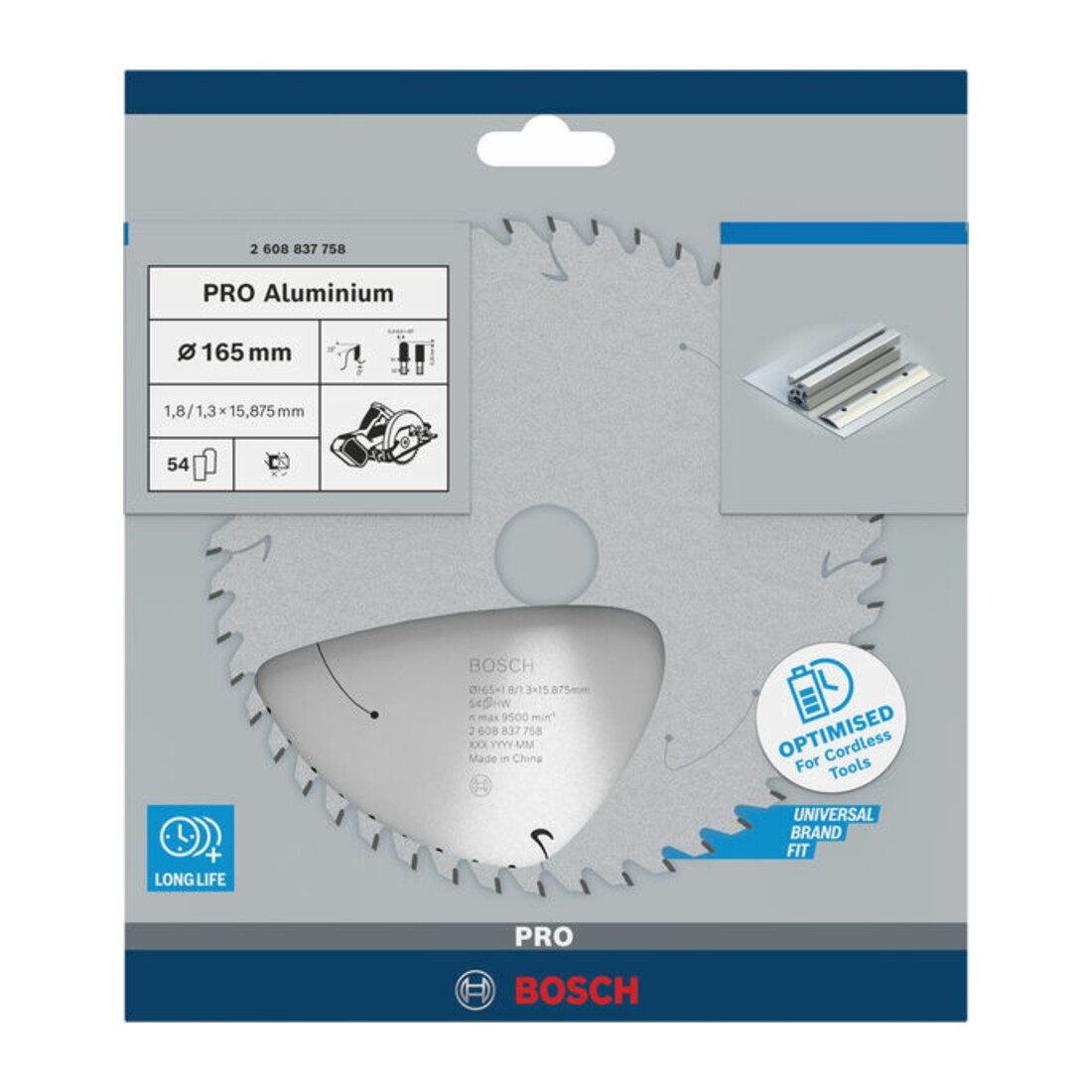 Bosch Lama circolare Standard for Aluminium per sega a batteria, 165x1,8/1,3x15,875, 54 denti