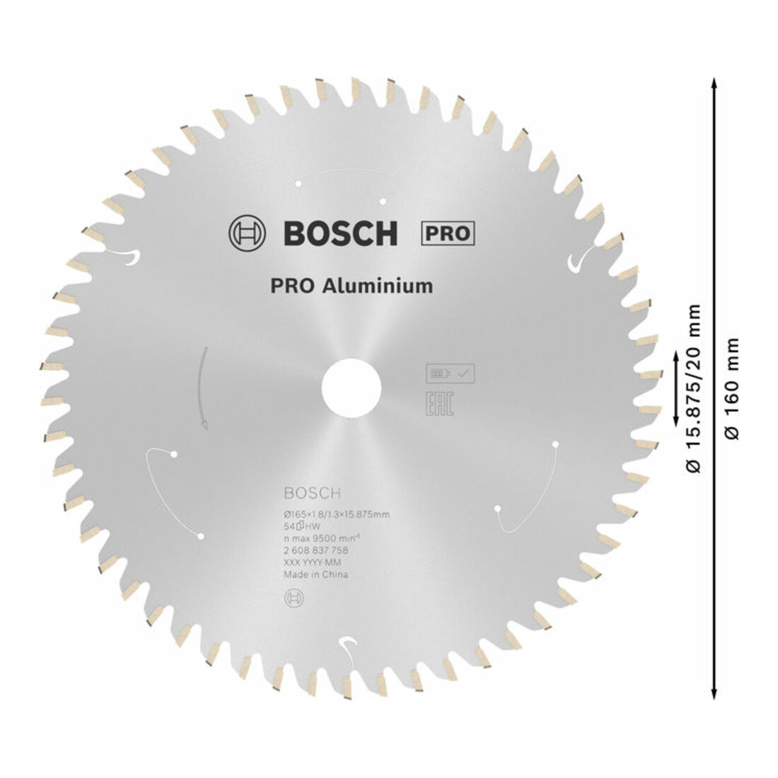 Bosch Lama circolare Standard for Aluminium per sega a batteria, 165x1,8/1,3x15,875, 54 denti