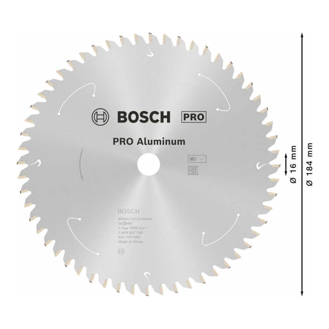 Bosch Lama circolare Standard for Aluminium per sega a batteria, 184x2/1,5x16, 56 denti
