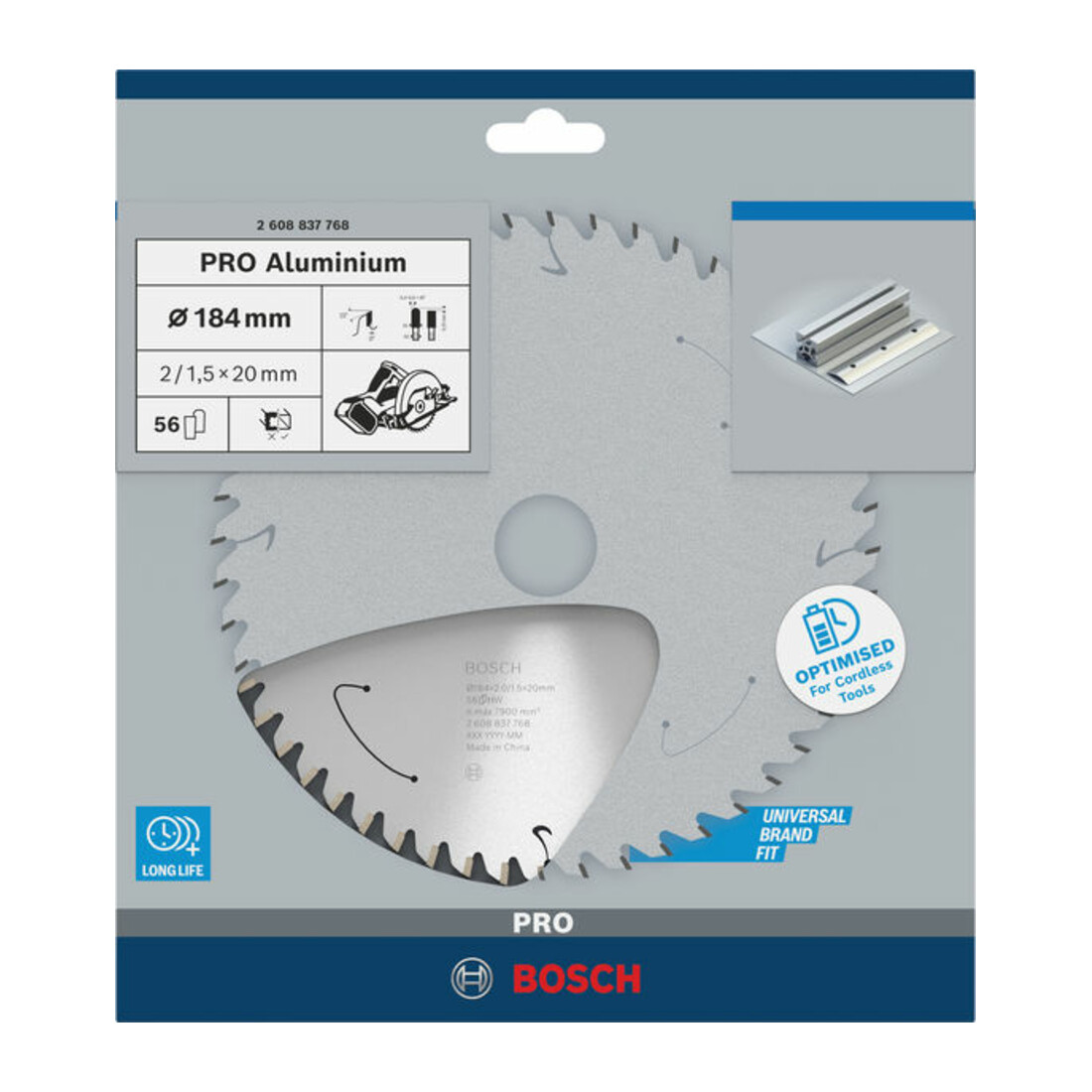 Bosch Lama circolare Standard for Aluminium per sega a batteria, 184x2/1,5x20, 56 denti