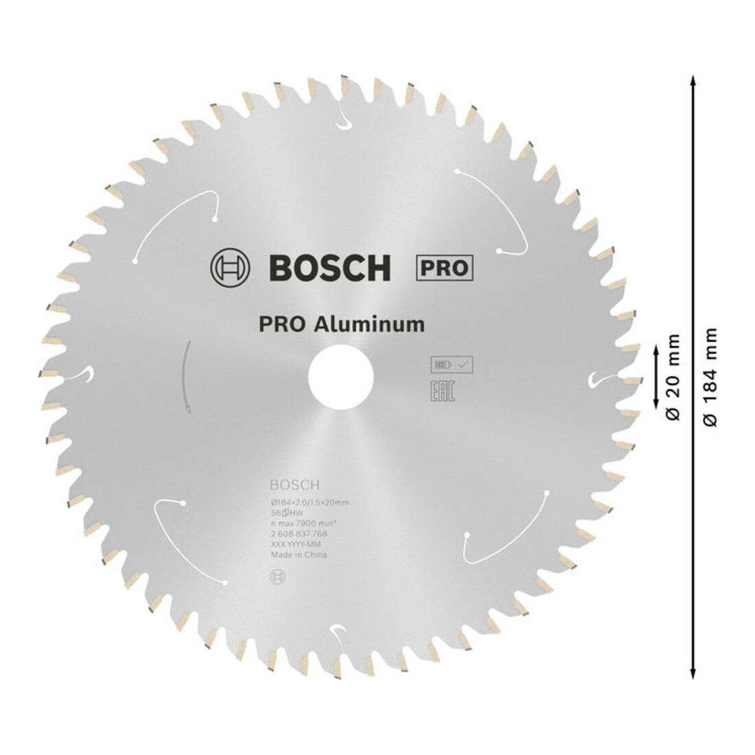 Bosch Lama circolare Standard for Aluminium per sega a batteria, 184x2/1,5x20, 56 denti