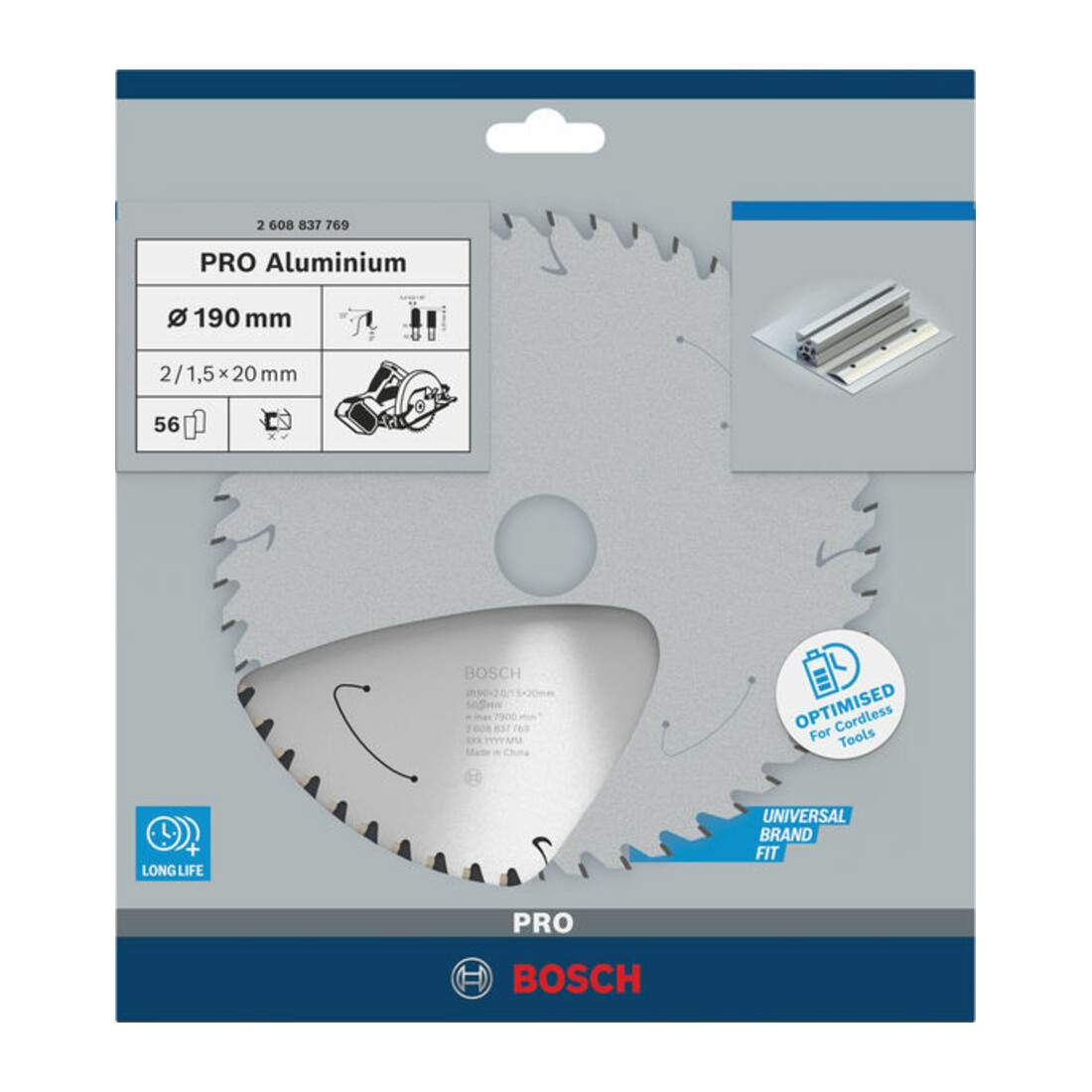 Bosch Lama circolare Standard for Aluminium per sega a batteria, 190x2/1,5x20, 56 denti