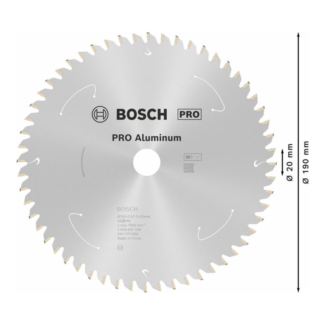Bosch Lama circolare Standard for Aluminium per sega a batteria, 190x2/1,5x20, 56 denti