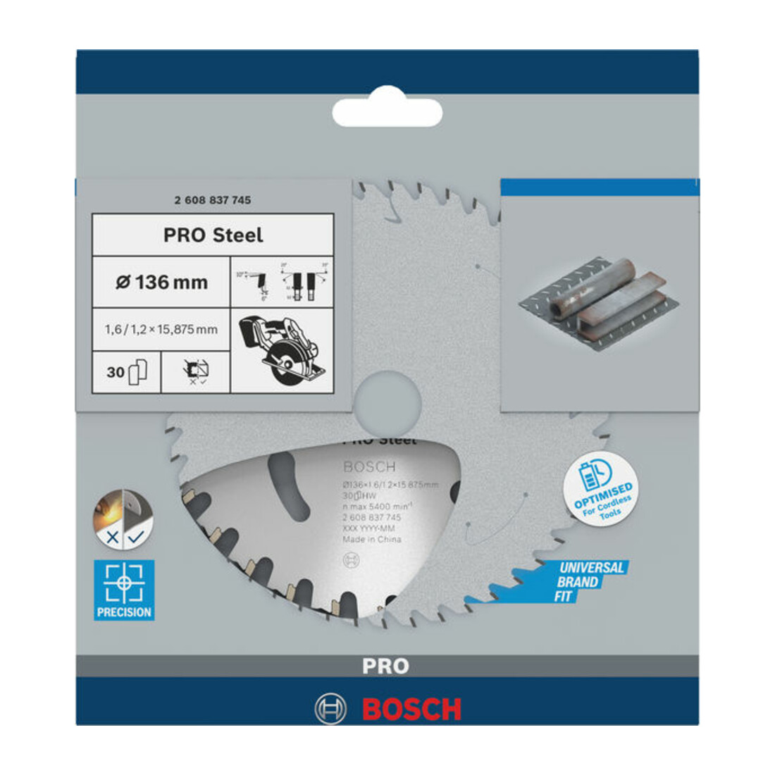 Bosch Lama circolare Standard for Steel, per sega a batteria, 136x1,6/1,2x15,875 30 denti