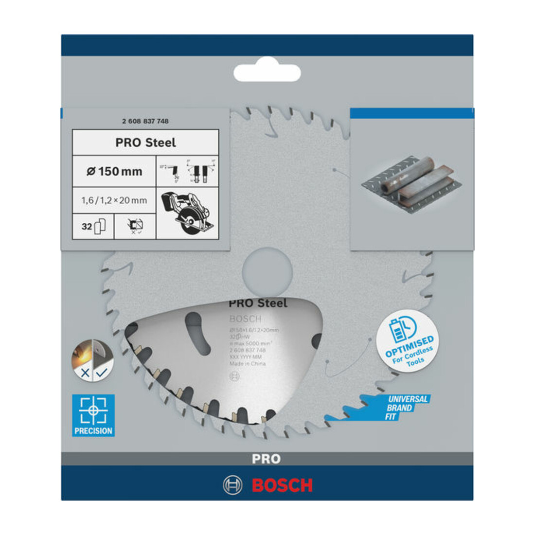Bosch Lama circolare Standard for Steel, per sega a batteria, 150x1,6/1,2x20 32 denti