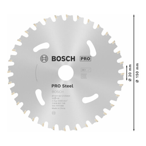 Bosch Lama circolare Standard for Steel, per sega a batteria, 150x1,6/1,2x20 32 denti