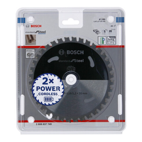 Bosch Lama circolare Standard for Steel, per sega a batteria, 160x1,6/1,2x20 36 denti