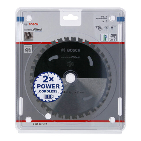 Bosch Lama circolare Standard for Steel, per sega a batteria, 173x1,6/1,2x20 36 denti
