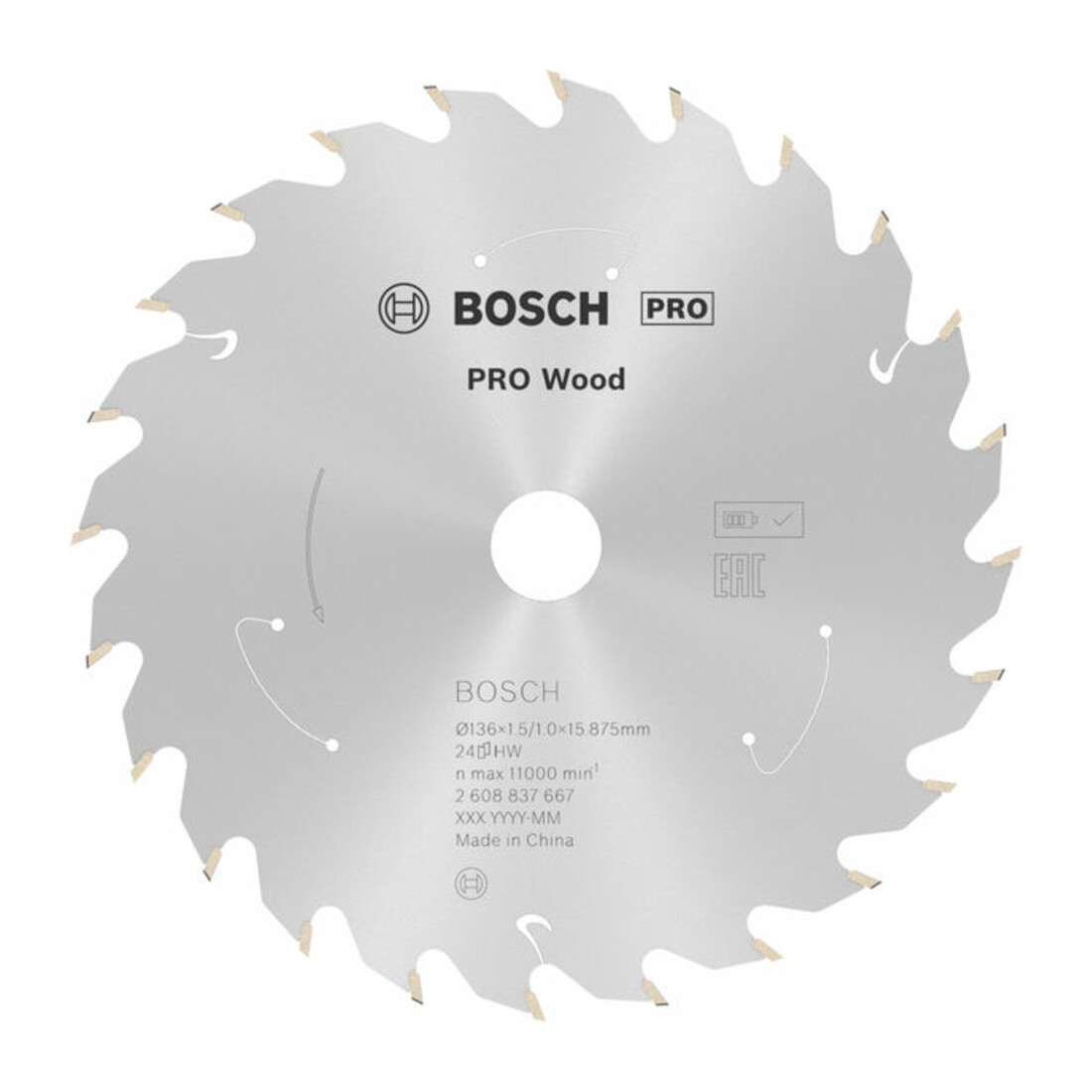 Bosch Lama circolare Standard for Wood per sega a batteria, 136x1,5/1x15,875 24 denti