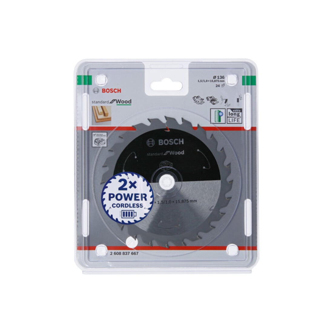 Bosch Lama circolare Standard for Wood per sega a batteria, 136x1,5/1x15,875 24 denti