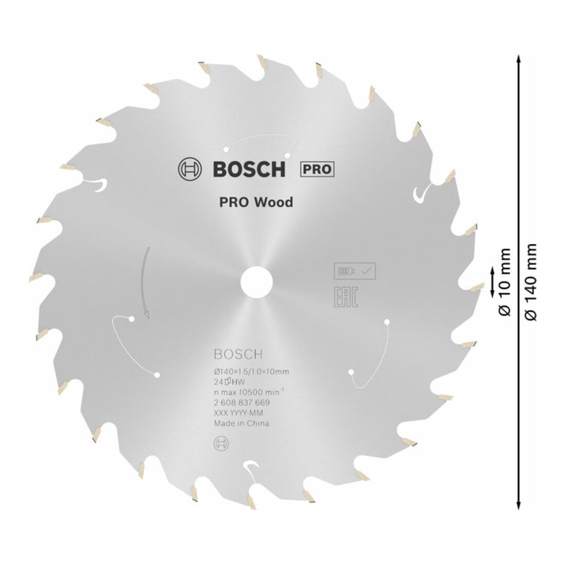 Bosch Lama circolare Standard for Wood per sega a batteria, 140x1,5/1x10, 24 denti