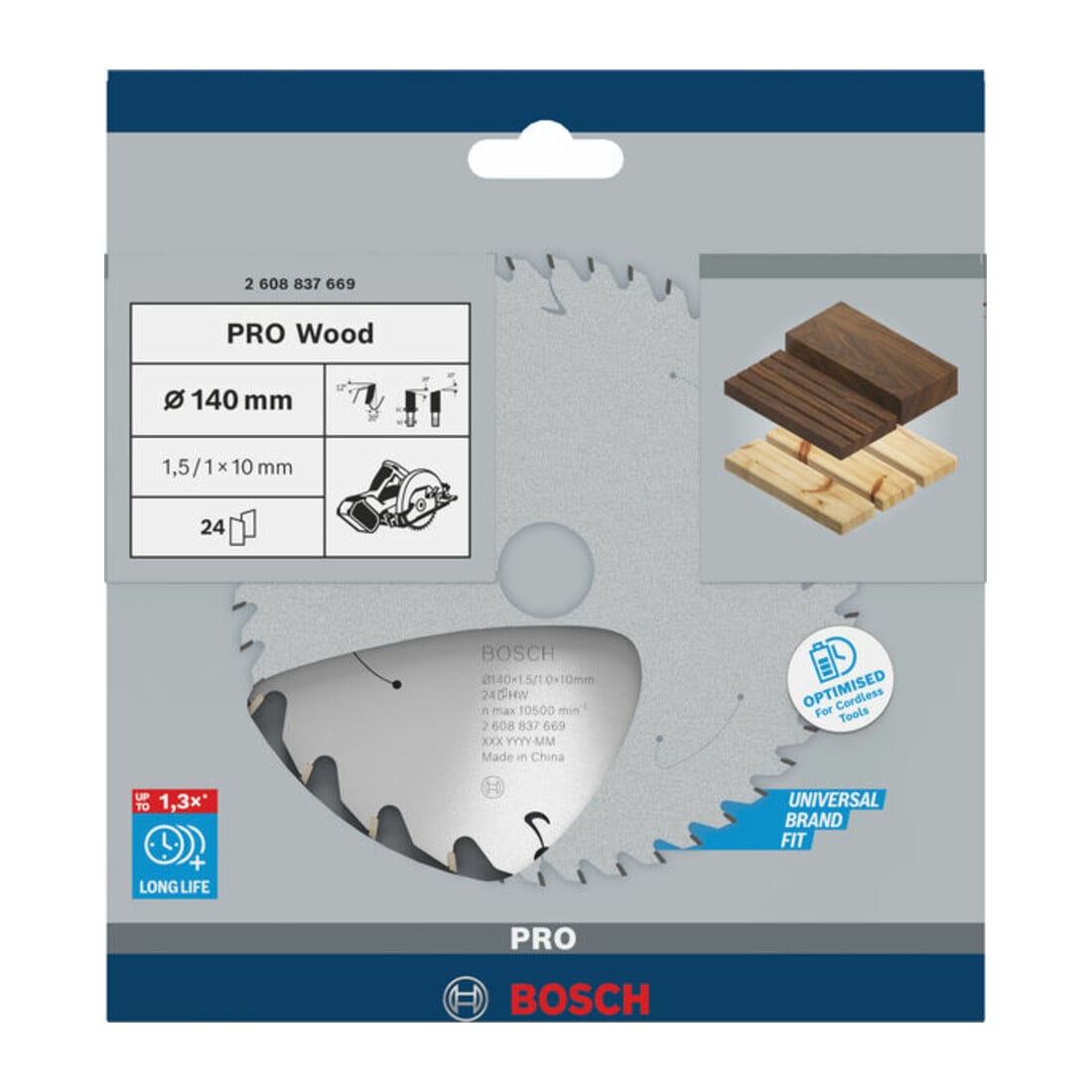 Bosch Lama circolare Standard for Wood per sega a batteria, 140x1,5/1x10, 24 denti