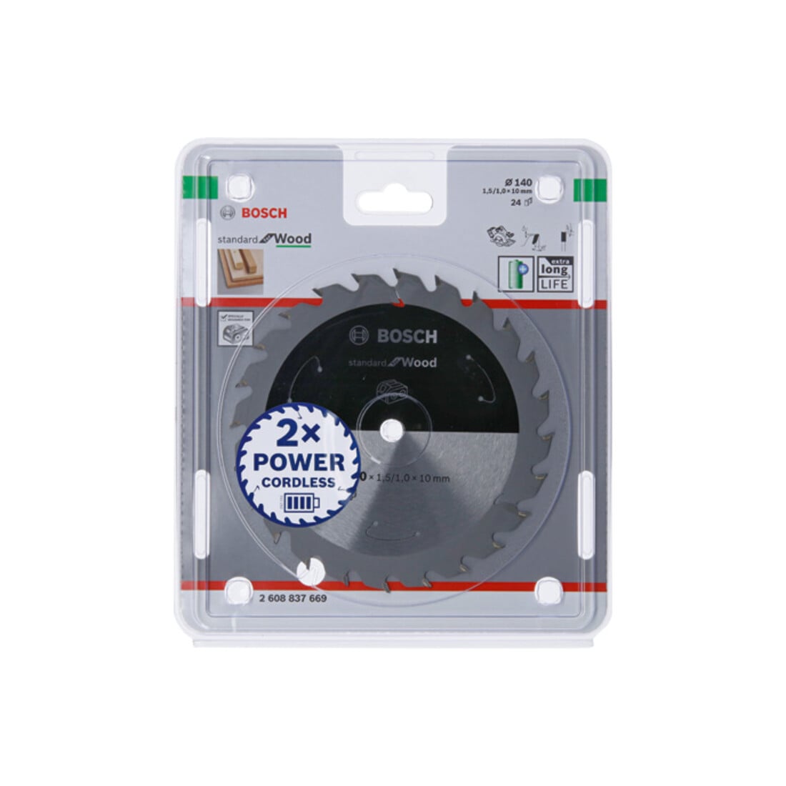 Bosch Lama circolare Standard for Wood per sega a batteria, 140x1,5/1x10, 24 denti