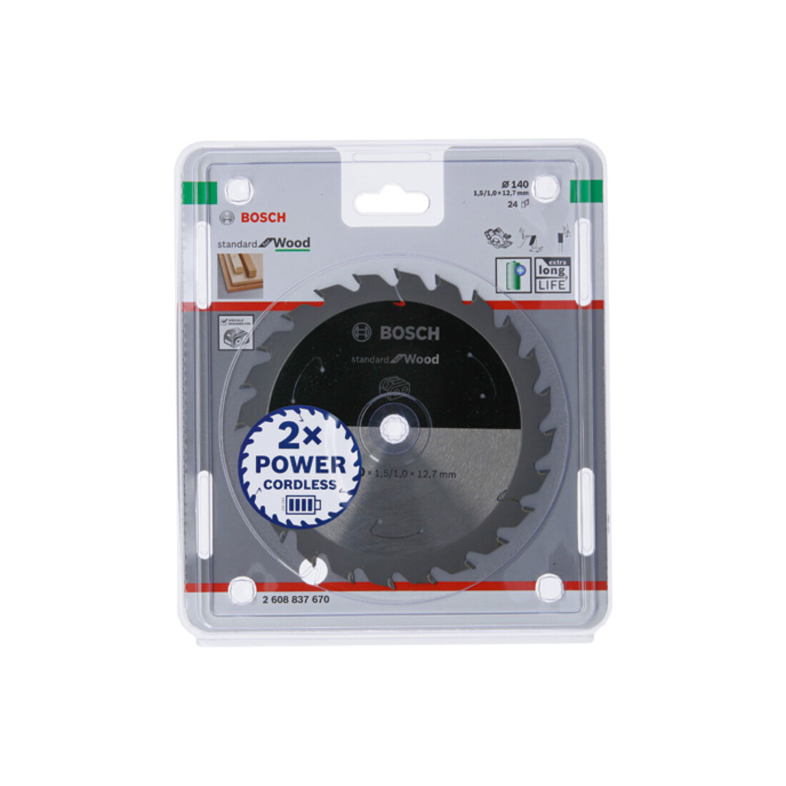 Bosch Lama circolare Standard for Wood per sega a batteria, 140x1,5/1x12,7, 24 denti