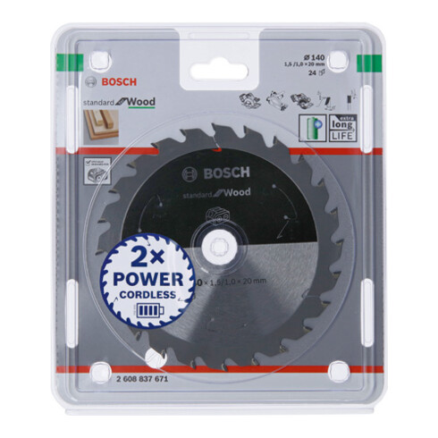 Bosch Lama circolare Standard for Wood per sega a batteria, 140x1,5/1x20, 24 denti