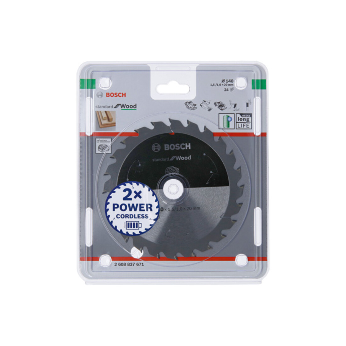 Bosch Lama circolare Standard for Wood per sega a batteria, 140x1,5/1x20, 24 denti